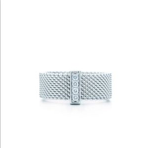 Tiffany &Co Sterling Silver Mesh Ring w/4 diamonds